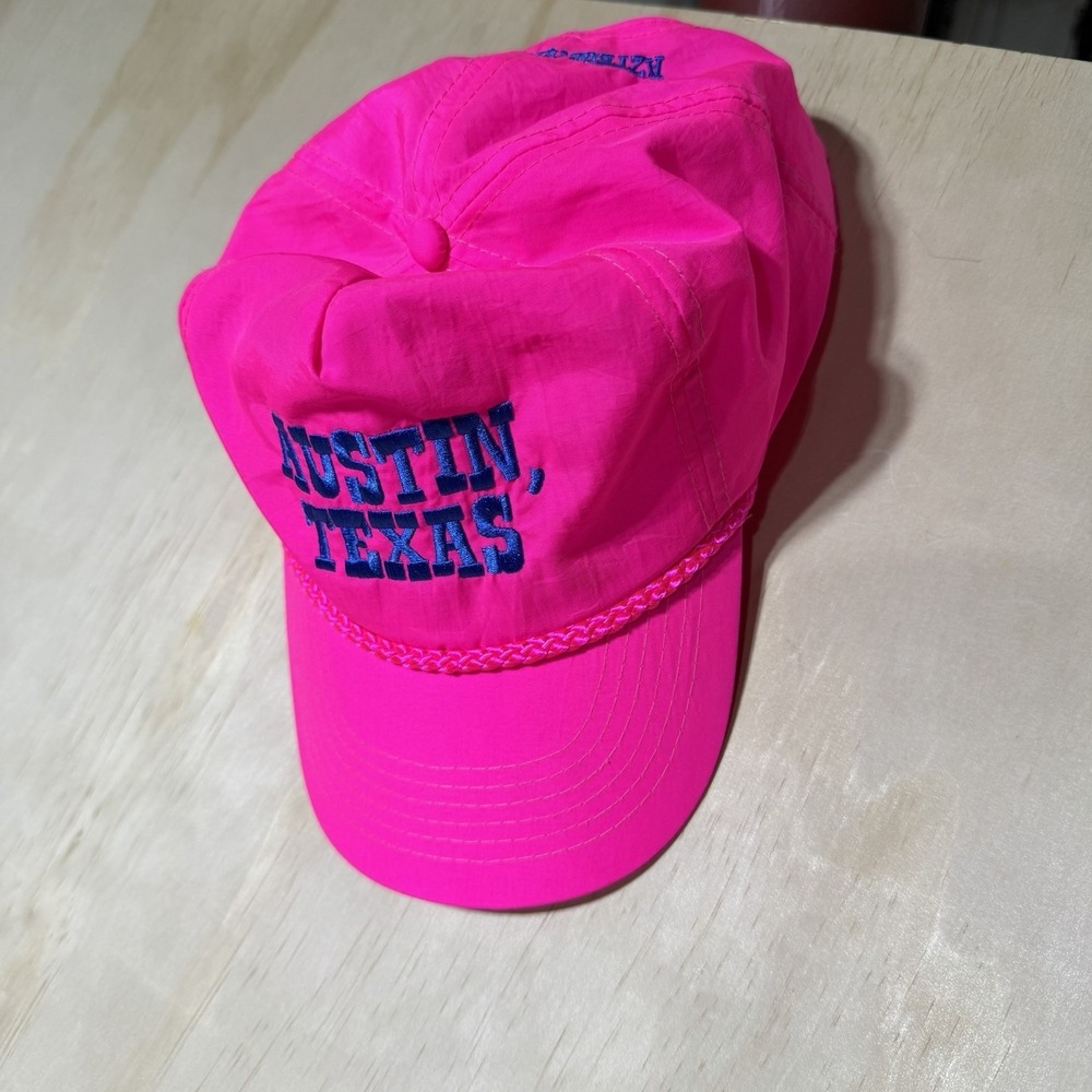 Vintage Austin Texas Neon Pink Rope Snapback Hat Cap Adjustable Made USA Style